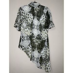 Women’s New York And Company Asymmetrical Hem Mock Neck Printed Tunic Top Size L